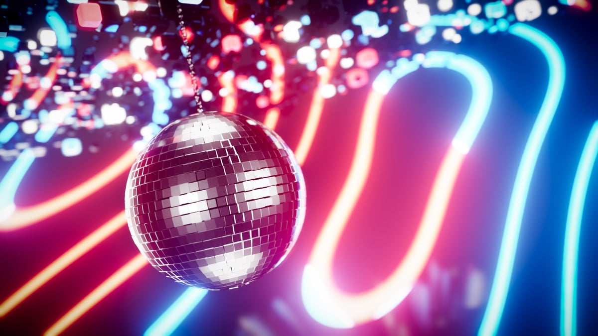 Disco ball with neon lights